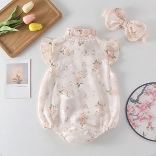 Bộ Áo Liền Quần Kiểu Sườn Xám Tay Ngắn Thời Trang Mùa Hè Xinh Xắn Cho Bé Gái