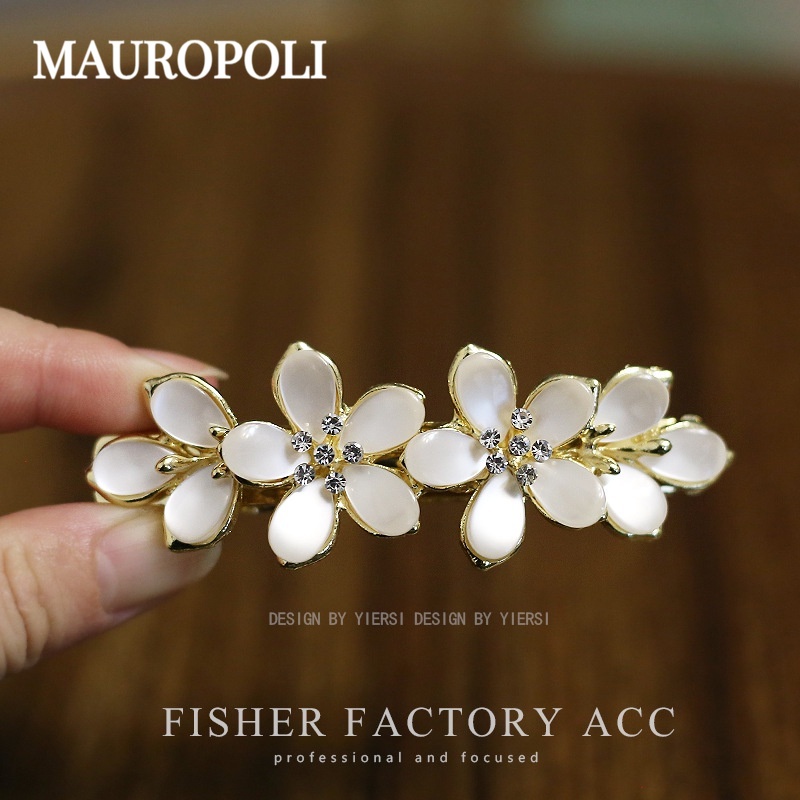 Mauropoli [Hàng Có Sẵn] Kẹp Tóc Hình Hoa Mắt Mèo Phẳng Sang Trọng Phong Cách Hàn Quốc