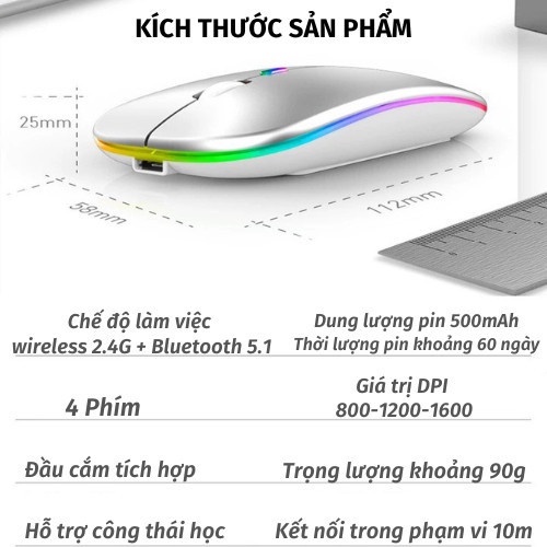 Chuột Bluetooth 2.4GHZ Wireless Tích Hợp Đèn Led Cho Máy Tính PC Laptop Công Nghệ Silent
