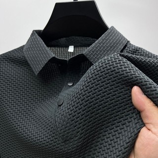 Áo polo Vải Lụa Lạnh Tay Ngắn Màu Trơn Phối Lưới Thời Trang Mùa Hè Cho Nam