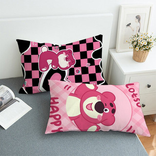 Vỏ gối hình chữ nhật hình gấu Lotso Phim hoạt hình dễ thương Gấu dâu in một mặt Đệm Polyester Trang trí ghế Sofa tại nhà (Không có lõi)