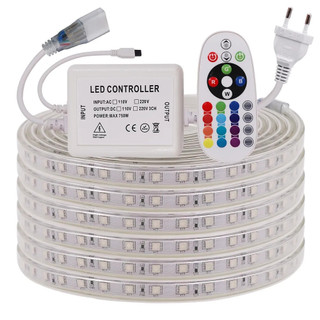 Đèn LED dải 220V RGB thông minh, Băng LED ngoài trời chống nước IP67 có bộ điều khiển ứng dụng Bluetooth, Đèn dây LED đổi màu cho bữa tiệc Giáng sinh Trang trí nhà cửa trong vườn