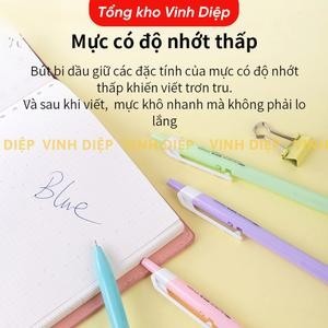 Bút bi bấm văn phòng mực xanh ngòi 0.7mm Deli hộp 50 chiếc giá rẻ viết nét đều trơn tru EQ03336
