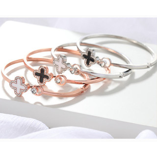 Vòng tay nữ cỏ 4 lá Không Gỉ Đơn Kim Cương Giả Vòng đeo Tay Nữ Hoa Hồng Vàng Bạc May Mắn Vòng Tay Mở Đa Năng Dành Cho Nữ