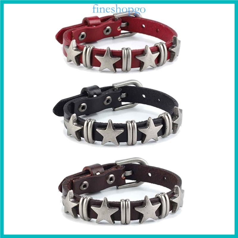 ❀❀Fine Vòng Tay Da Phối Mặt Hình Ngôi Sao Bằng Hợp Kim Phong Cách Gothic Cổ Điển Cho Nam Và Nữ