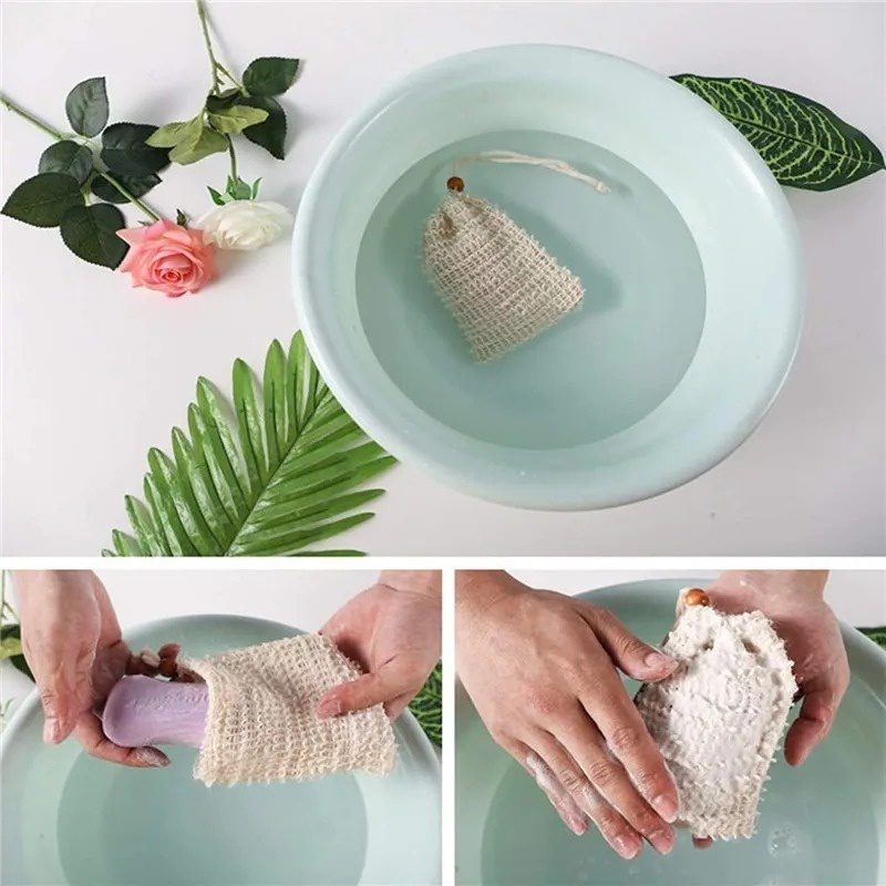 [Fatured] Túi Lưới Đựng Xà Phòng / Bông Tắm Tẩy Tế Bào Chết Bằng cotton Nguyên Chất handmade Có Dây Rút / Túi Đựng Xà Phòng Làm Sạch Da Mặt
