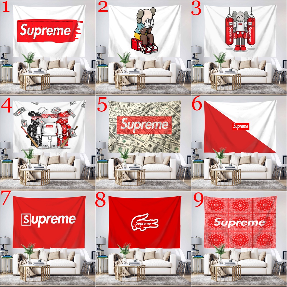 Tấm Thảm Treo Tường Trang Trí Phòng Ngủ Bằng polyester In logo supreme Kèm Kẹp Tiện Dụng