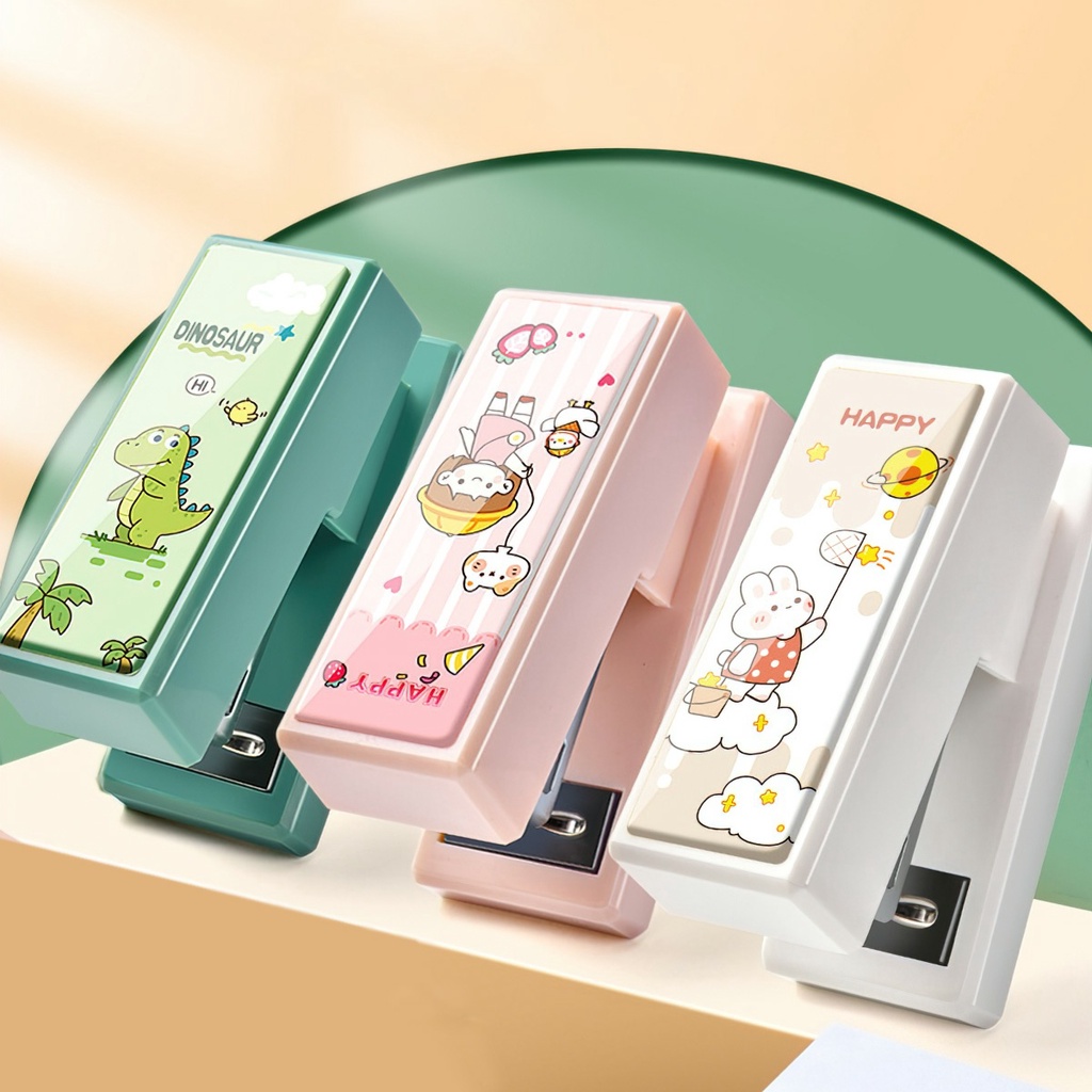 Máy dập ghim bấm  mini sắc màu kèm hộp 400 ghim