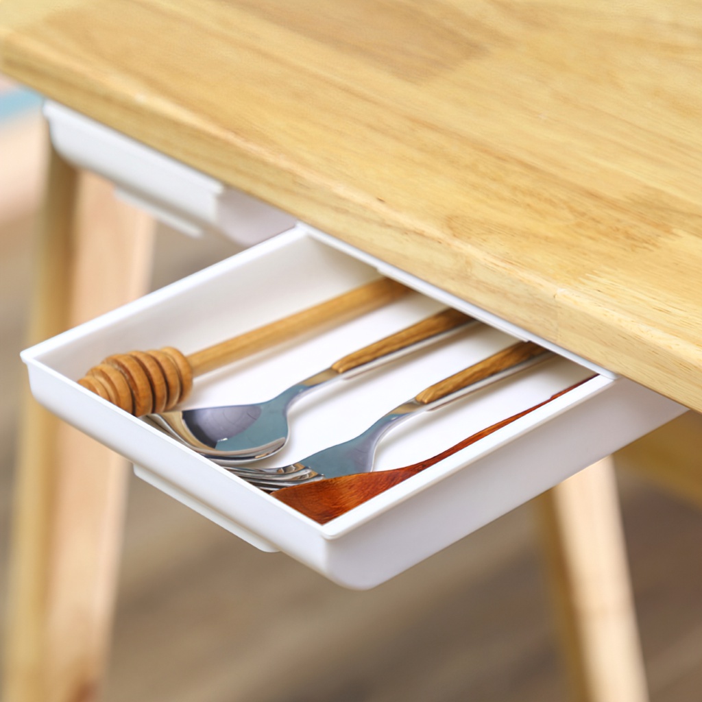 Giá sỉ - Ngăn kéo phụ mini đựng đồ bên dưới mặt bàn, Hộp dựng đồ ngăn kéo giấu kín, Có keo 3M -  FETA