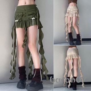 Váy Mini Xù Mùa Hè Nữ Có Ruy Băng Dài Eo Thấp Nơ Váy Xếp Ly Ngắn Dạo Phố