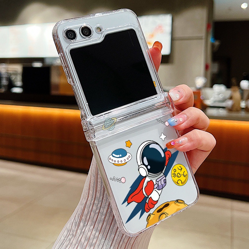 Dễ Thương Ốp Điện Thoại pc Cứng Trong Suốt Họa Tiết Phi Hành Gia Chống Sốc Cho samsung galaxy z flip5 flip4 flip3 samsung galaxy z flip 5 4 3