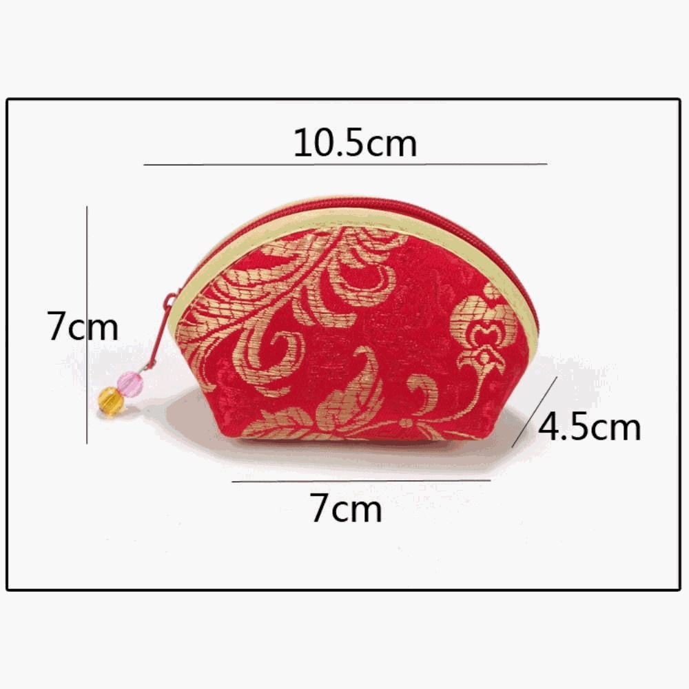 Túi đựng tiền xu GETVOW, Túi đựng đồ trang sức có dây kéo tinh tế kiểu Trung Quốc, Túi đựng đồ trang sức bằng vải lụa nhỏ dành cho nữ