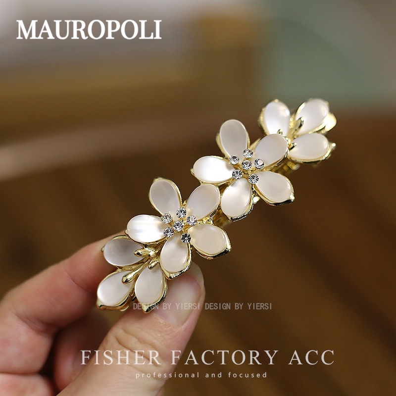 Mauropoli [Hàng Có Sẵn] Kẹp Tóc Hình Hoa Mắt Mèo Phẳng Sang Trọng Phong Cách Hàn Quốc