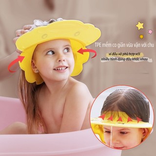 Mũ gội đầu vịt con cho bé Mũ chắn nước gội đầu có khóa cho bé  nón tắm gội đầu bé điều chỉnh kích thước Bunnies