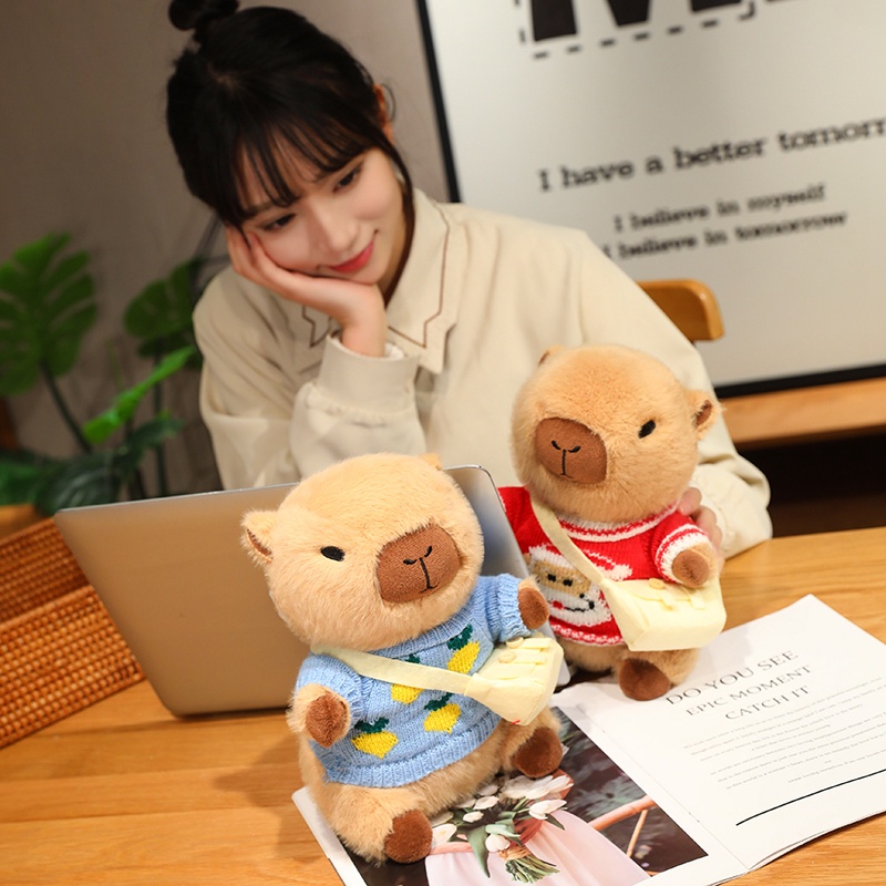 Rytanda Capybara Plush Toy Đồ chơi nhồi bông búp bê Capybara mặc đồ dễ thương làm quà tặng sinh nhật trang trí phòng ngủ