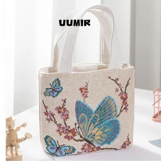 UUMIR Túi Tote Vải Canvas Cỡ Lớn Thêu Họa Tiết Hoa / Mèo Hoạt Hình Dễ Thương Tái Sử Dụng Tiện Lợi