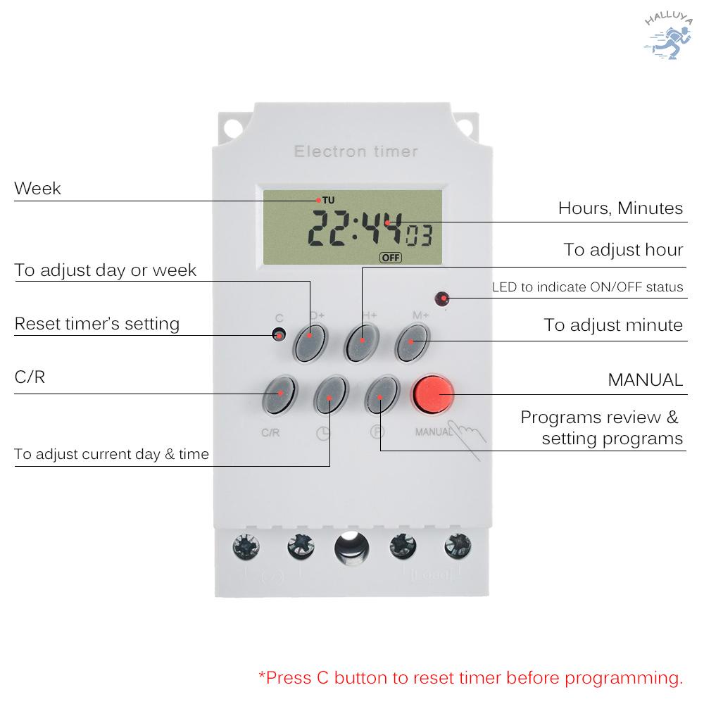 AC 220V 25A Digital Programmable Timer Din Rail Electronic Timer Time Switch Controller with LCD Display Clock