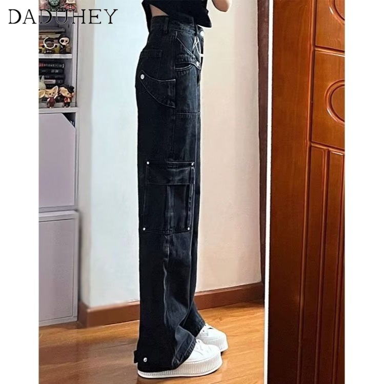 Ảnh DaDuHey New American Ins High Street Retro Overalls Jeans Niche High Waist Loose Wide Leg Pants Large Size Trousers 2