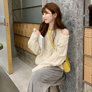 Áo len dài tay áo len thường ngày Hở Vai Cổ Tròn Mẫu Mới thu đông áo dệt kim dài tay rộng rãi