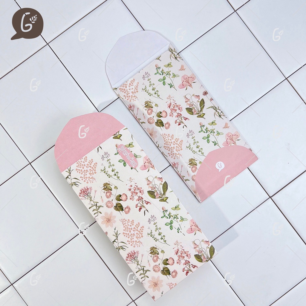 Bao lì xì tết 2025 cao cấp của Gác Xép chất liệu Krafthọa tiết hoa văn vintage - Mã GX027