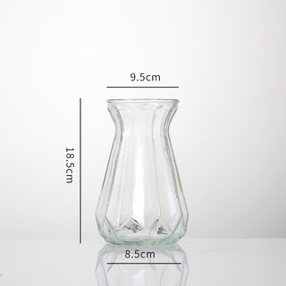 Lọ hoa thuỷ tinh đa giác kèm nơ bình hoa cao cấp cổ nhỏ decor xinh xắn trang trí phòng khách bàn làm việc Myd.23