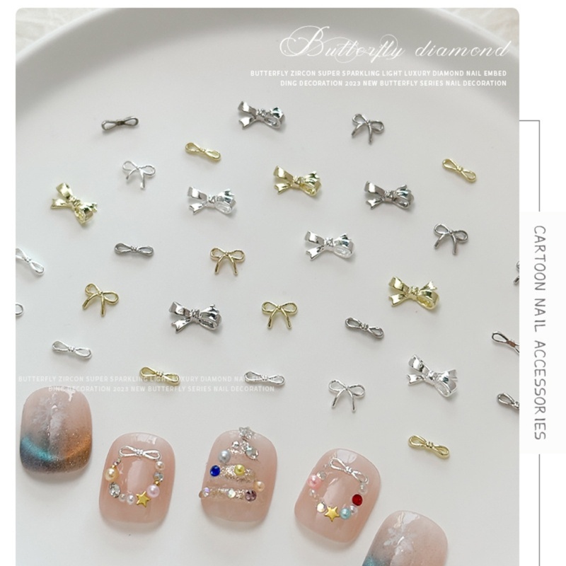 Set 10 Phụ Kiện Trang Trí Móng Tay Hình Bướm Bằng Hợp Kim Chuyên Dụng