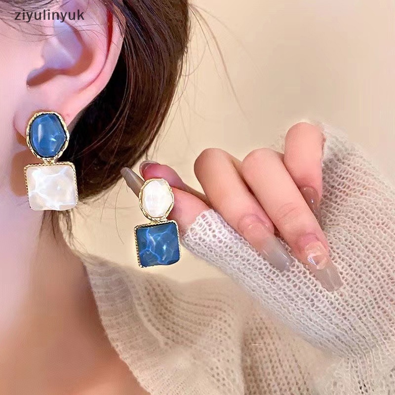 Bông Tai Dáng Dài Hình Học Bằng Resin Phong Cách Retro Thanh Lịch Thời Trang Cho Nữ