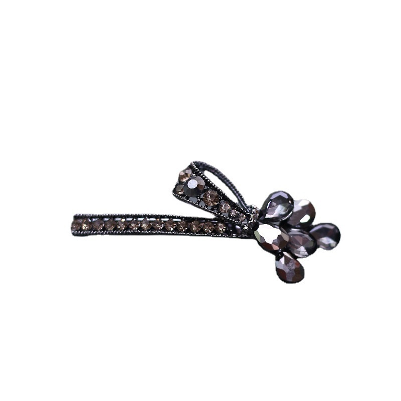 Mauropoli [Hàng có sẵn] Kẹp lò xo nơ kim cương giả màu đen Yao OL Đầu lưng cao cấp Kẹp tóc nửa mảnh Kẹp bên hông