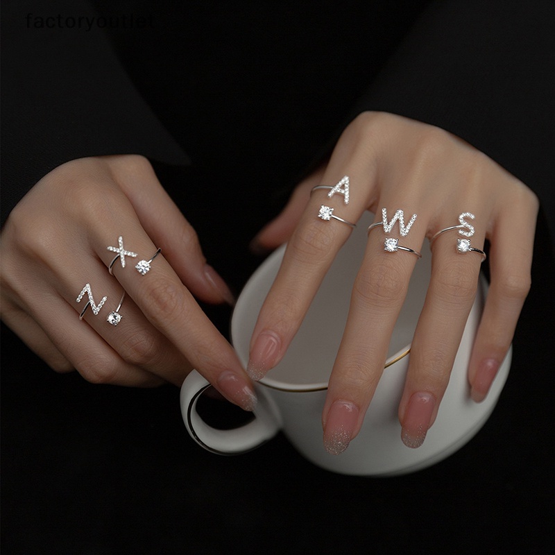 Nhẫn Mở Hình 26 Chữ Cái A-Z Đính Đá Lấp Lánh Có Thể Điều Chỉnh Thời Trang Cho Nữ