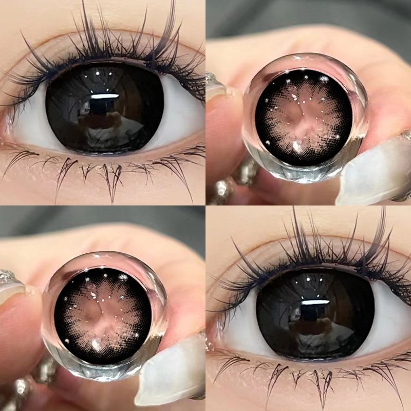 Set 2 Kính Áp Tròng Màu Đen contact lenses 0 ~ -8.00 black len 14.2mm lens cận lens nâu bean black 33