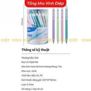 Bút bi bấm văn phòng mực xanh ngòi 0.7mm Deli hộp 50 chiếc giá rẻ viết nét đều trơn tru EQ03336