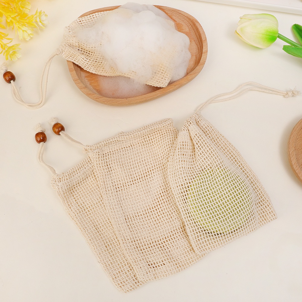 Túi Lưới Dây Rút Bằng cotton Nguyên Chất Đựng Xà Phòng Tẩy Tế Bào Chết / Giá Đỡ Xà Phòng Tiện Dụng