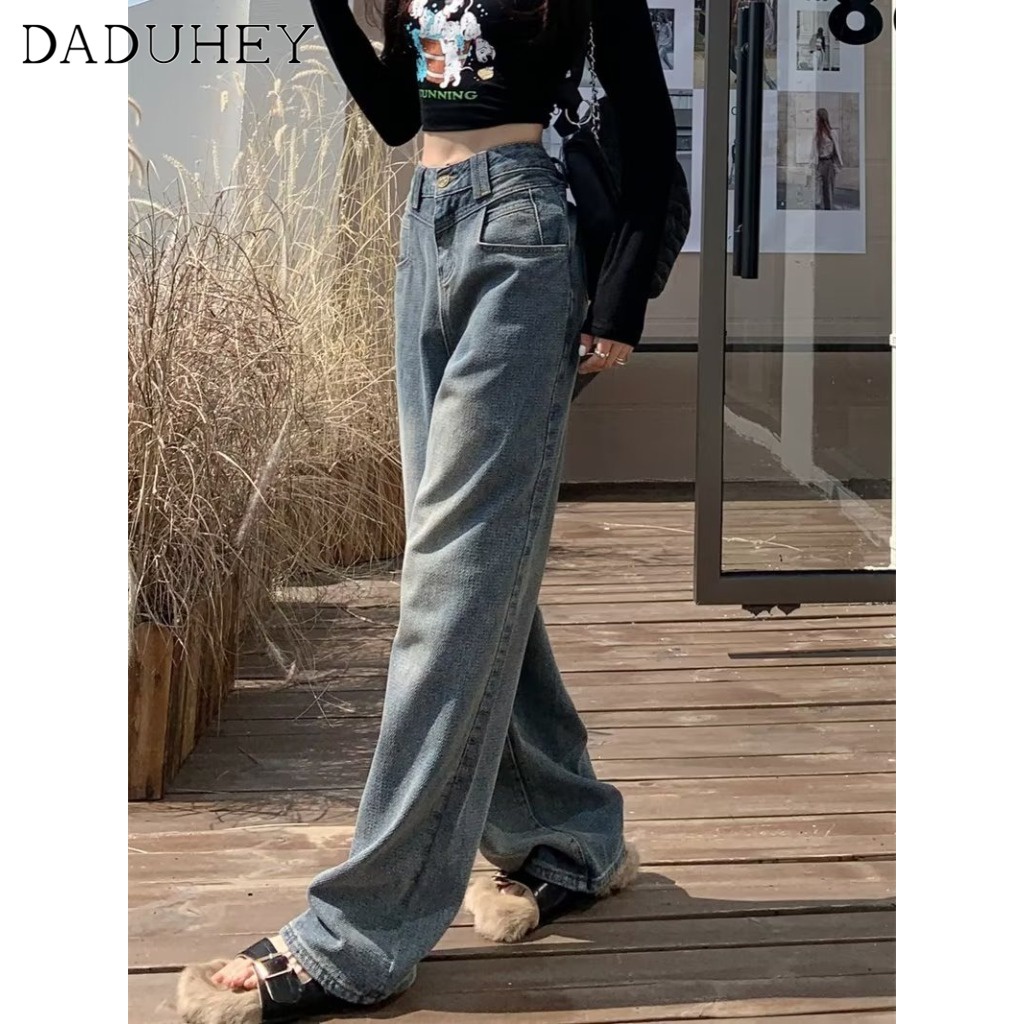 Ảnh DaDuHey New American Ins High Street Retro Distressed Jeans Niche High Waist Wide Leg Pants plus Size Trousers 2