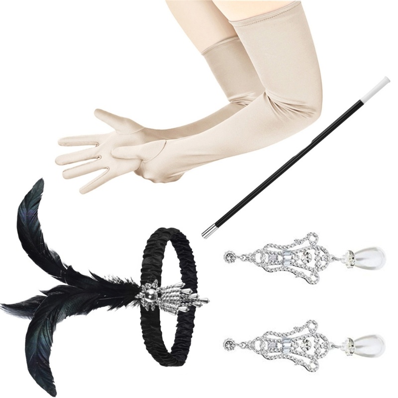 Dassbsug 1920 Nữ Flapper Phụ Kiện Gatsby Trang Phục Tiệc Lông Vũ Băng Đô Bông Tai