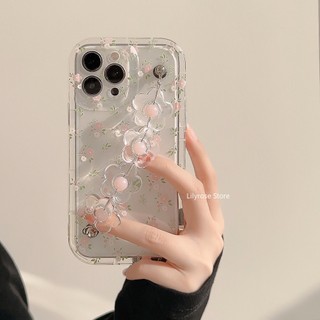 Ôp Điện Thoại Dẻo Trong Suốt Họa Tiết Hoa Xinh Xắn Kèm Vòng Tay & Dây Đeo Cho iphone 14 pro max 13 11 12 14