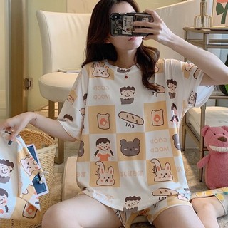 Bộ Đồ Ngủ Tay Ngắn Hai Mảnh Thời Trang Xuân Hè 2024 Dễ Thương Dành Cho Bạn Nữ