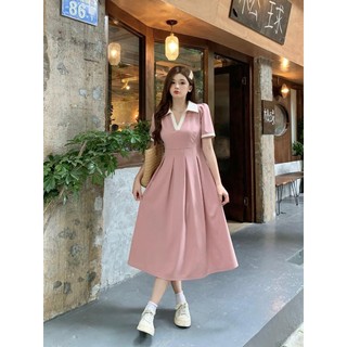 Đầm Polo Bigsize Phối Cổ Trắng Nữ Tay Ngắn,Đầm Dáng Suông Chữ A Vải Gân Tăm Mềm Mát G94