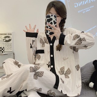 Bộ Đồ Ngủ Tay Dài Cổ Chữ v Cao Cấp Dễ Thương Phong Cách Phương Tây Thời Trang Xuân Thu Dành Cho Bạn Nữ