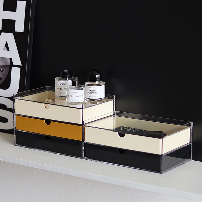 Hộp lưu trữ ngăn kéo màu tương phản thời trung cổ Hộp lưu trữ nhiều lớp Acrylic trong suốt Hộp tổ chức để bàn Hộp lưu trữ mỹ phẩm Hộp lưu trữ đồ trang sức Hộp lưu trữ khác nhau