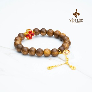 Vòng Trầm Cỏ 4 Lá Bạch Ngọc - Vòng Đơn - Size 8li - Trầm Hương Yên Lộc - (Mua một, tặng một Hộp Gấm)
