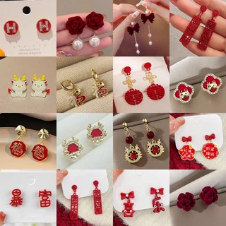 Bông Tai Hình Rồng Năm Mới Màu Đỏ Sang Trọng