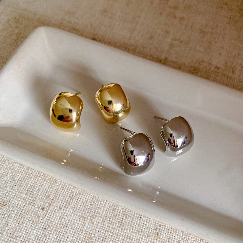 Bông tai đậu cong mạ vàng 14K trên bạc 925, phong cách Hàn Quốc sang trọng