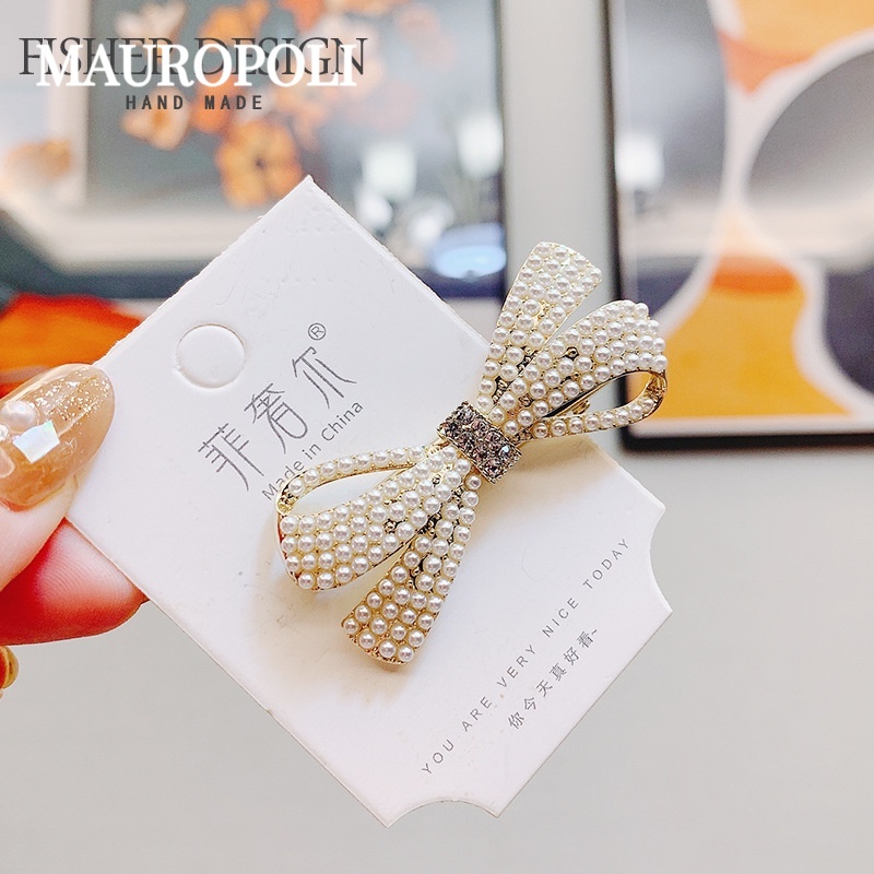 Mauropoli [Sẵn Sàng] Kẹp Tóc Ngọc Trai Kim Cương Giả Phiên Bản Hàn Quốc Nơ Mỏ Vịt Kẹp Nữ Bên Nổ Kẹp Bên