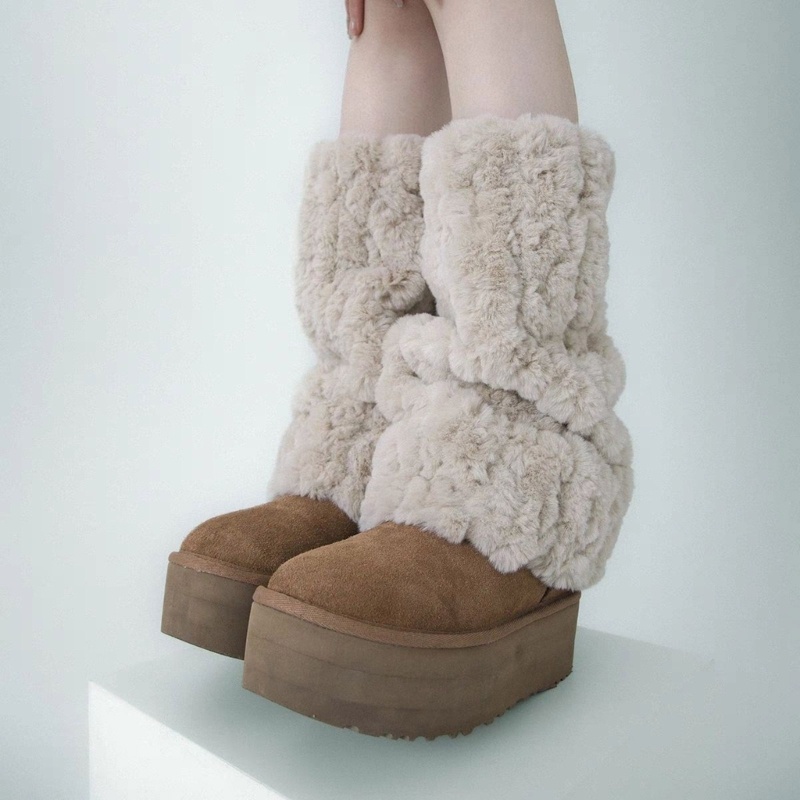 Woke Nữ Trang Phục Lông Thú Giả Ấm Áp Fuzzy Chân Ấm Áp Boot Tay Áo Boot Có