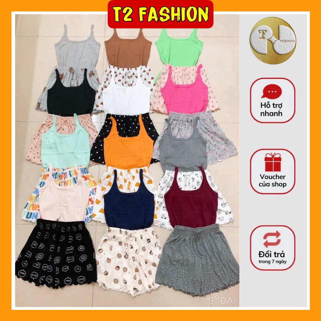 (Deal Sốc) Sét đồ ngủ hai dây họa tiết cute co giãn, Bộ mặc nhà T350 (k mút ngự c)