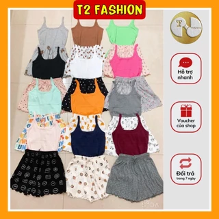 Sét đồ ngủ hai dây họa tiết cute co giãn, Bộ mặc nhà T350 (k mút ngự c)