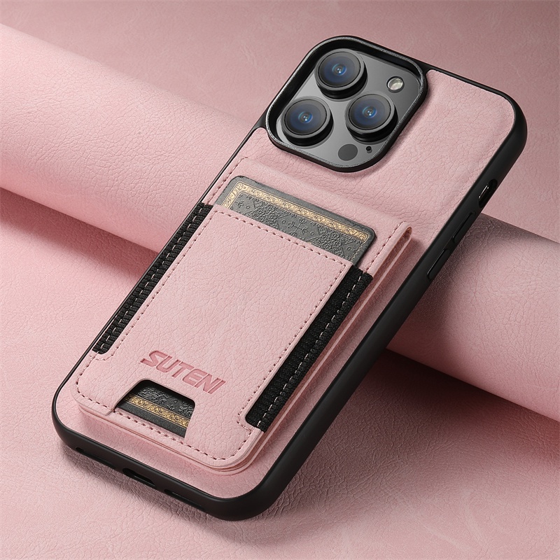 Ví da Clemence có ngăn đựng thẻ Vỏ điện thoại cho IPhone 15 14 Plus 13 12 16 Pro Max Chân đế chống sốc