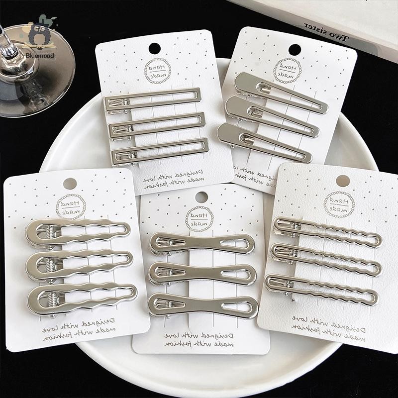 [Bluemood] 3 Kẹp Tóc Bạc Cho Nữ Thời Trang Ngọt Ngào Kim Loại Kẹp Tóc Mỏ Vịt Kẹp Bên Nổ Kẹp Tóc Bé Gái Phụ Kiện Tóc Mới