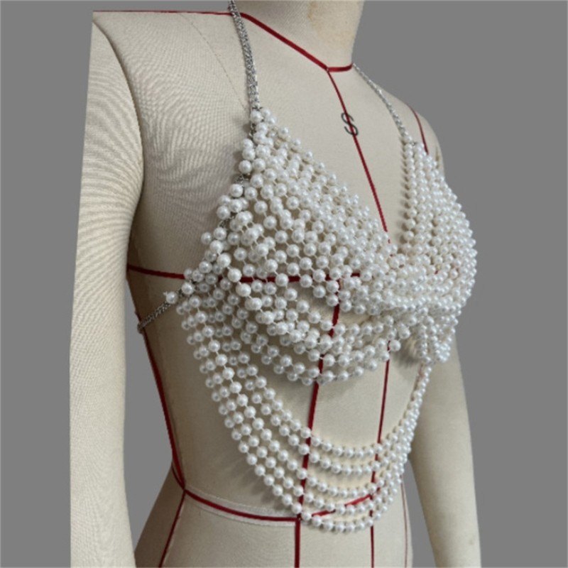 Hsv Pearls Body Chain Bra Multilayer Body Chain Harness Phụ kiện trang sức cơ thể