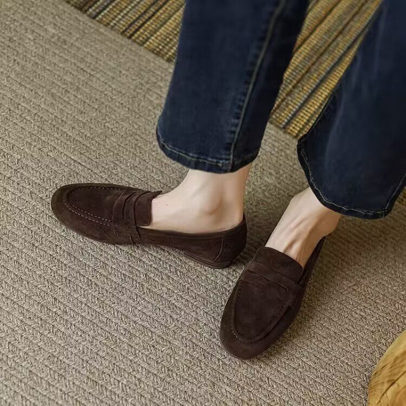 Mùa Xuân Pháp Thu Phong Cách Mới Retro Nữ Giày Mũi Tròn Mờ Da Mềm Slip-On Giày Da Nhỏ Giày Đơn Nữ